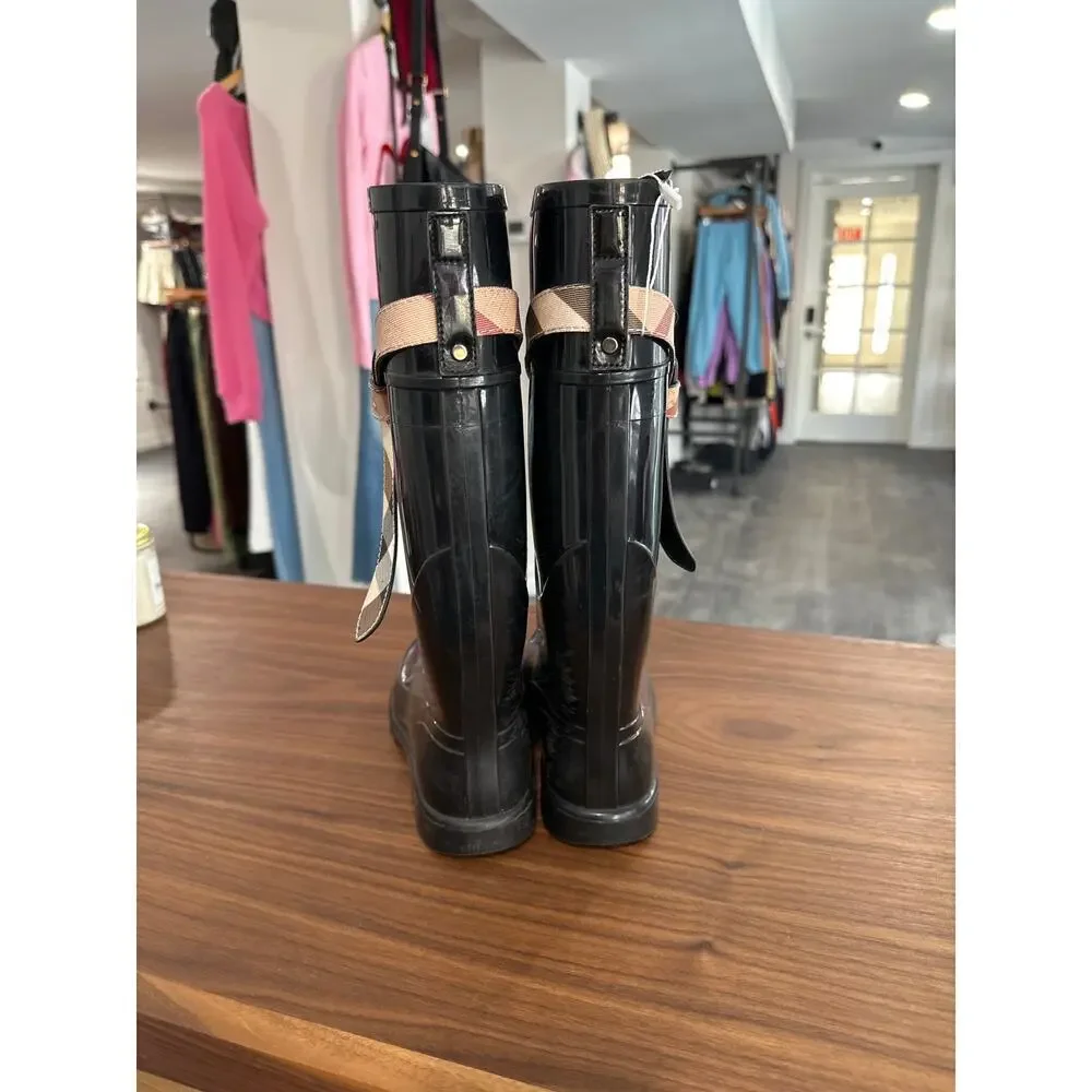 Burberry Kenyon Nova Check Belt Rain Boots Size 38(8)